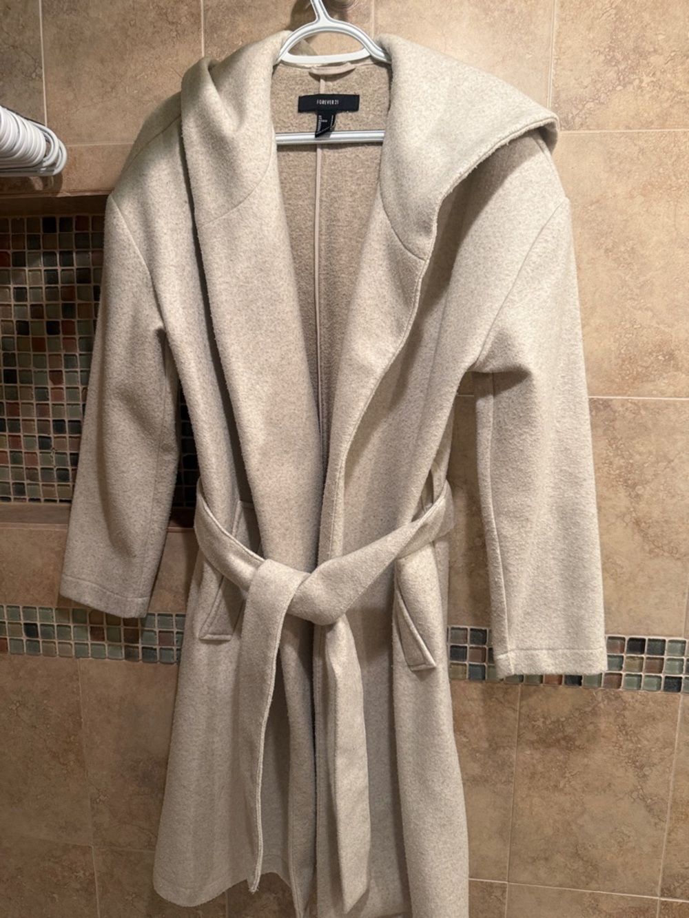 Forever 21 Cream Hooded Belted Trench Coat